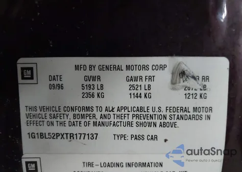 1996 Chevrolet Caprice / Impala Classic Ss from USA, damaged, VIN 1G1BL52PXTR177137